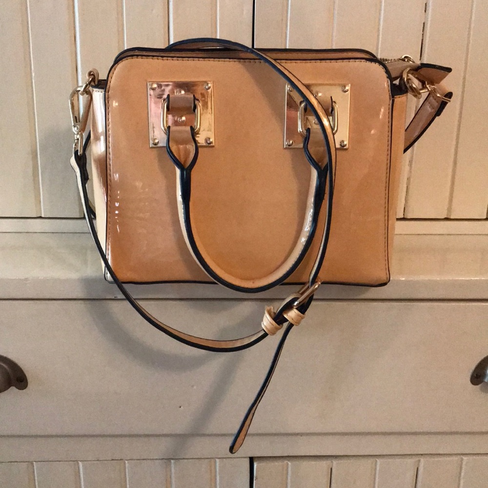 Patent peach detachable crossbody satchel